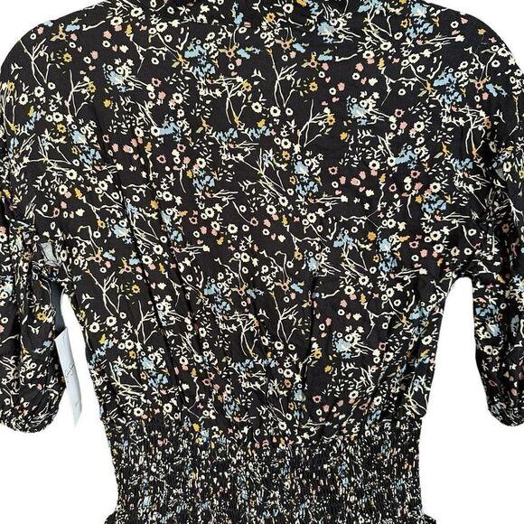 NWT Jessica Simpson Smocked Floral Print Button Front Dress Black - Picture 5 of 7